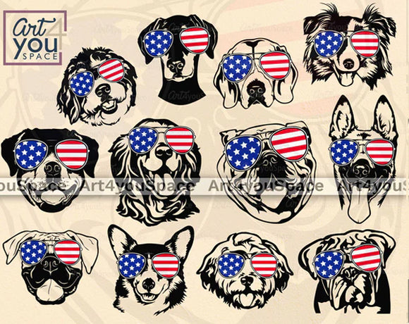 Patriotic Dog with American glasses SVG