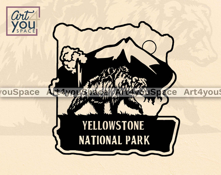 bear with yellowstne park on ackground svg file