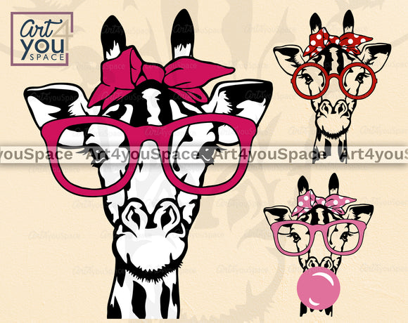 Cute Giraffe With Bandana Glasses SVG