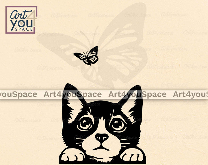 cat with butterfly vector clipart