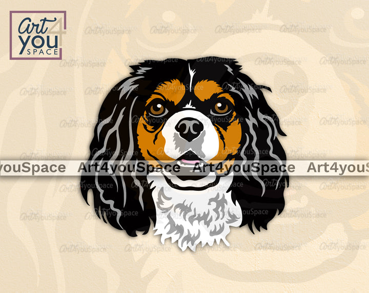 Cavalier King Charles Spaniel face layered colour svg file