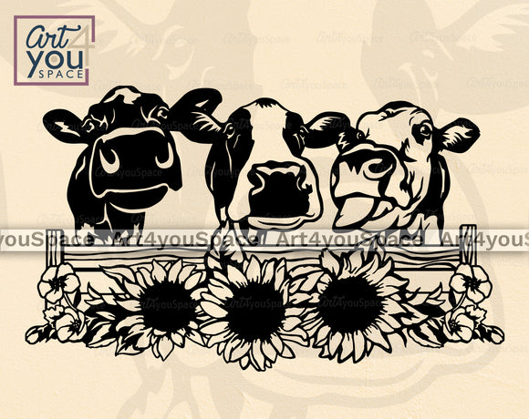 Cows with sunflowers SVG