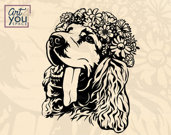 Cocker Spaniel With Flowers SVG