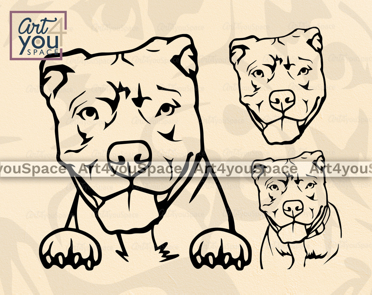 pitbull face outline drawing