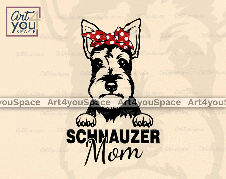 Schnauzer With Bandana on Head and words Scnhauzer Mom Svg file