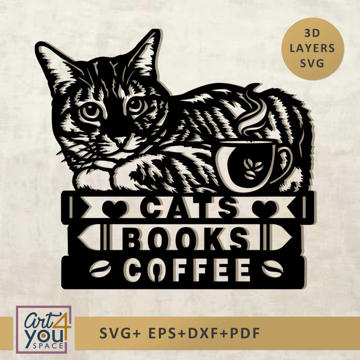 Cats Books Coffee Laser Cut