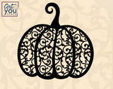 Decorative pumpkin silhouette with intricate swirl patterns  svg file