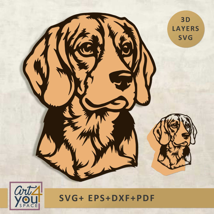 3D Beagle Svg, Multilayered Dog SVG, , Metal Laser Cut Vector