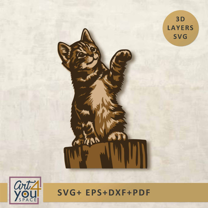3D Cat Multilayered Laser Cut Svg