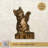 3D Cat Multilayered Laser Cut Svg
