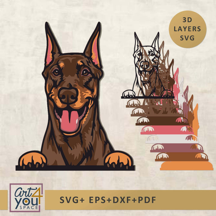 3D Doberman Dog Multilayered svg