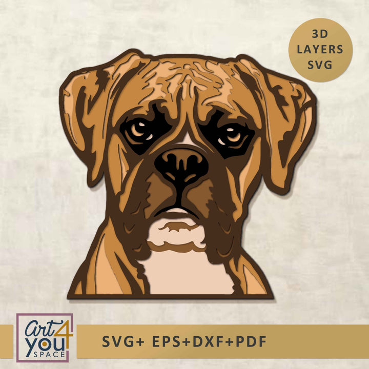  3D Multi-Layer Boxer Dog Face SVG