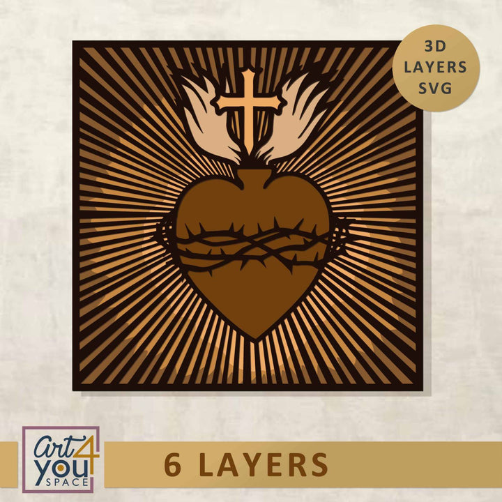 3D design Sacred heart with cross and thorns 