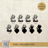 3D designs of hearts with flames