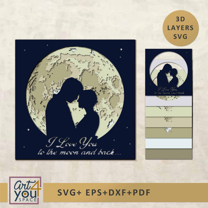 3D layers SVG a romantic man and woman couple under moonlight