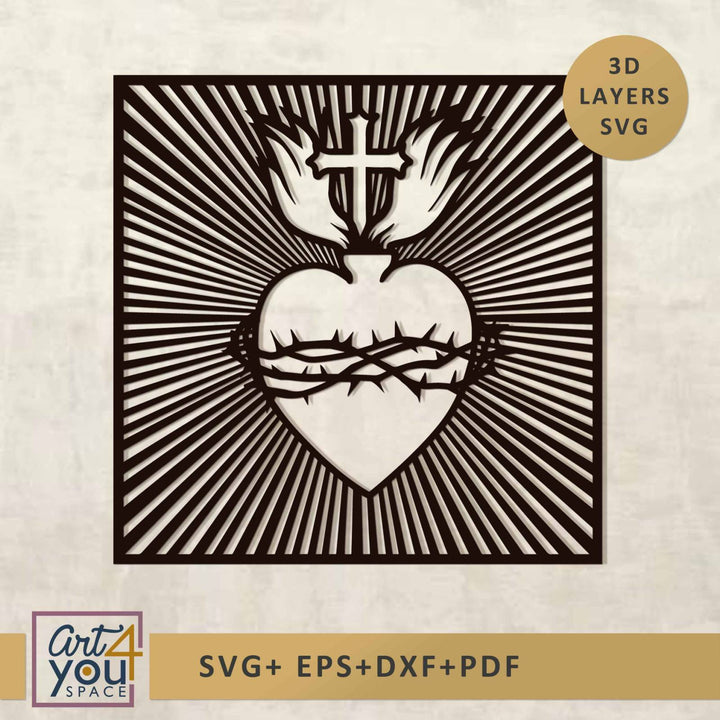  3D multilayered    Heart with cross and thorns design 