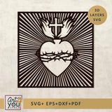  3D multilayered    Heart with cross and thorns design 