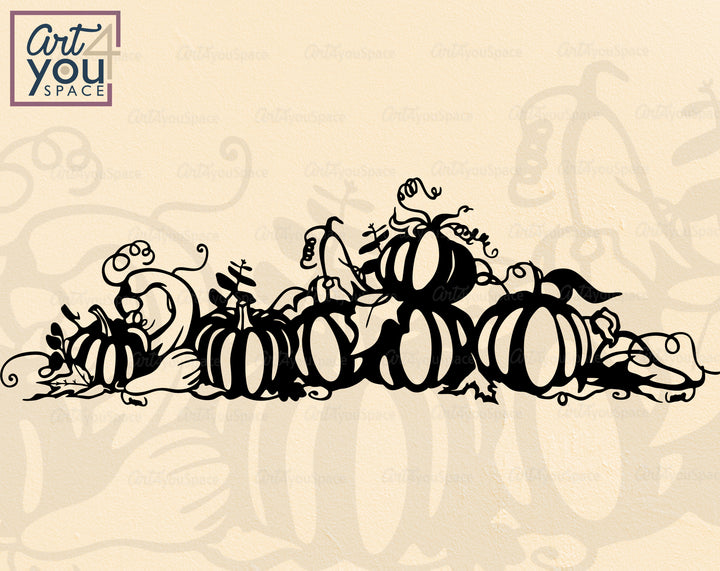 Decorative design of pumpkins and leaves black vector image for laser cutting