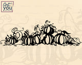 Decorative design of pumpkins and leaves black vector image for laser cutting