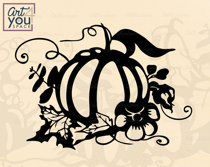pumpkin design with leaves and flowers laser cut vector svg file