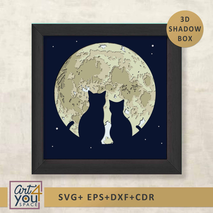 Artwork of two cats sitting under a moon SVG