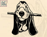 Cute Basset hound with stick svg