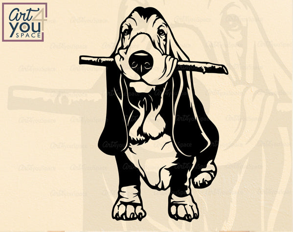 Basset hound with stick svg