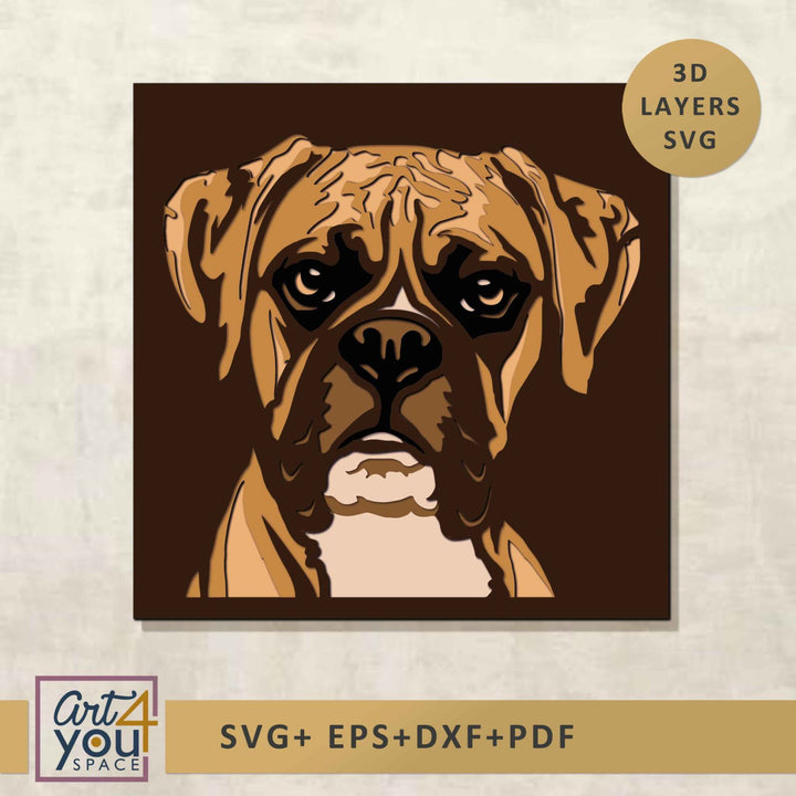Brown Multi-Layer Boxer Dog Face SVG