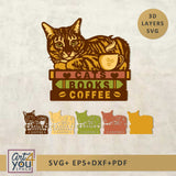 Cats Books Coffee Svg  Multilayered 3D Design