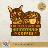 Cats Books Coffee Svg  Multilayered 3D
