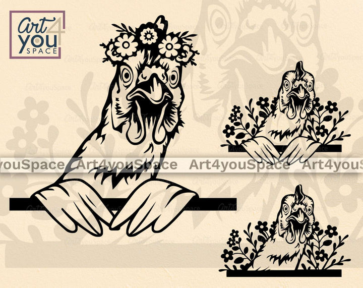Floral Chicken SVG