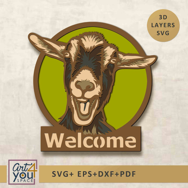 Goat head design with 'Welcome'