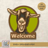 Goat head design with 'Welcome'