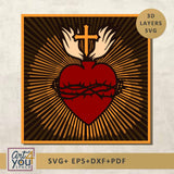 Heart with a cross and barbed wire, featuring 3D layers SVG