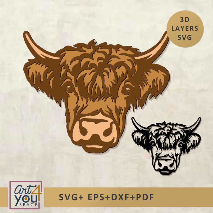 Highland cow head svg