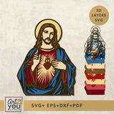Illustration of a religious figure with a hear