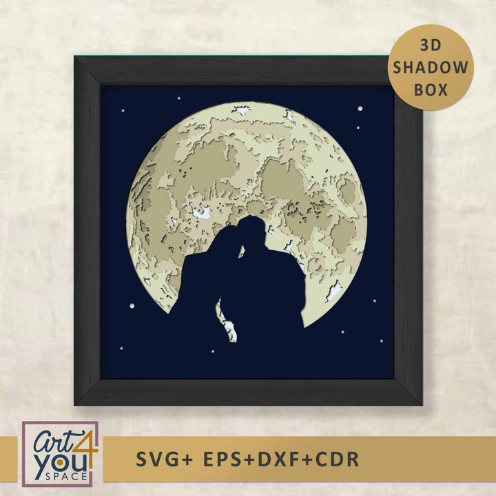 Moon 3D Shadow Box SVG  Romantic Couple
