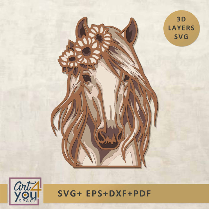 Multilayered Horse Head 3D Svg