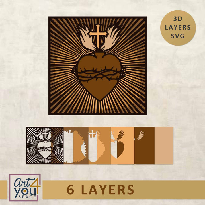 Sacred Heart of Jesus 3D Multilayered SVG
