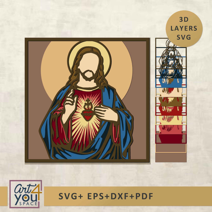 Sacred heart design with 3D layers SVG