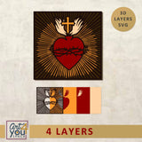 Sacred heart design with cross, Multilayered 3D SVG 