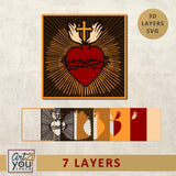 Sacred heartwith cross and thorns, featuring 3D layers SVG 
