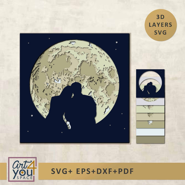 Silhouette of a couple against a moon 