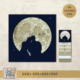 Silhouette of a couple against a moon 
