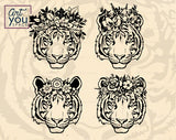 tiger with flower crown svg