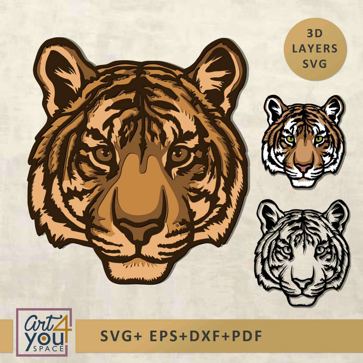 Tiger face design with 3D layers SVG