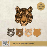 Tiger head 3D layers SVG