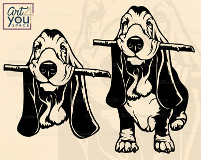 basset hound with a stick vector image for plotter