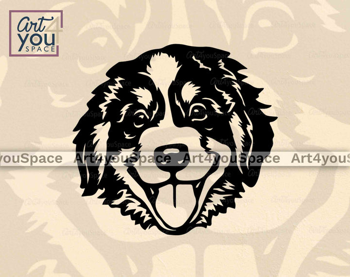 Bernese Mountain Puppy face black and white vector image