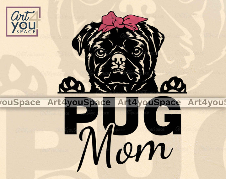 black pug mom svg